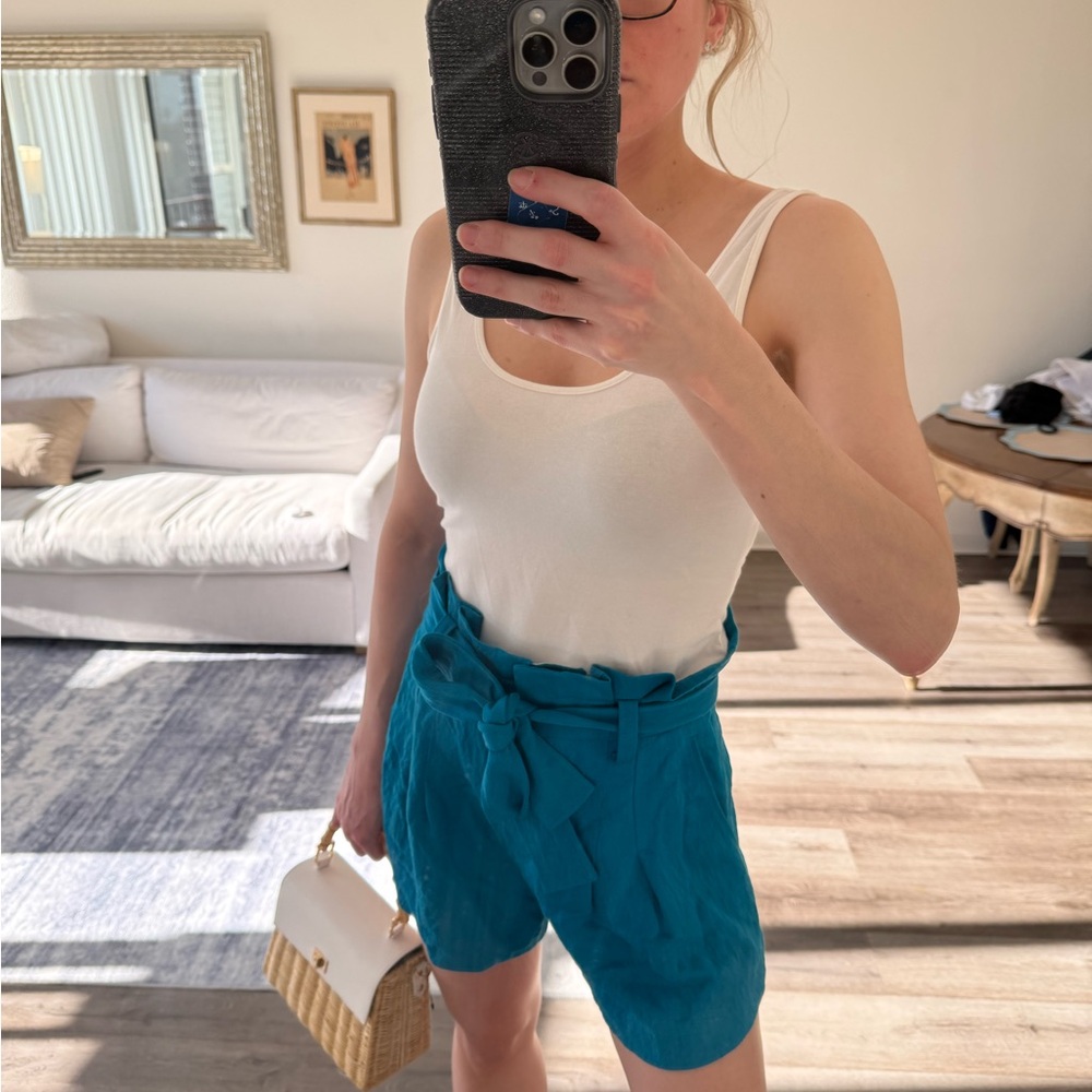 A.L.C. High Waist Teal paper bag Shorts